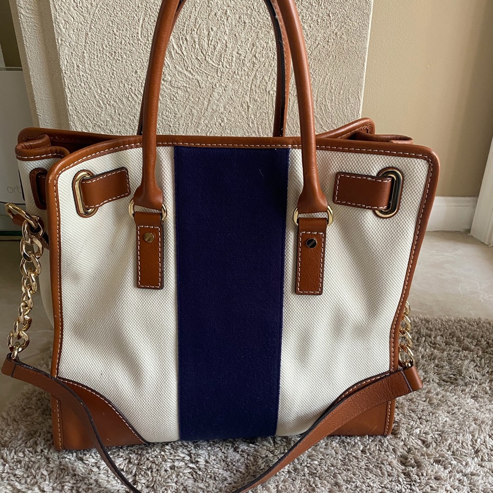 Michael Kors Large Hamilton Striped Satchel Purse - Picture 5 of 10